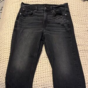 American Eagle Outfitters Black Distressed Super High Rise Ankle Straight